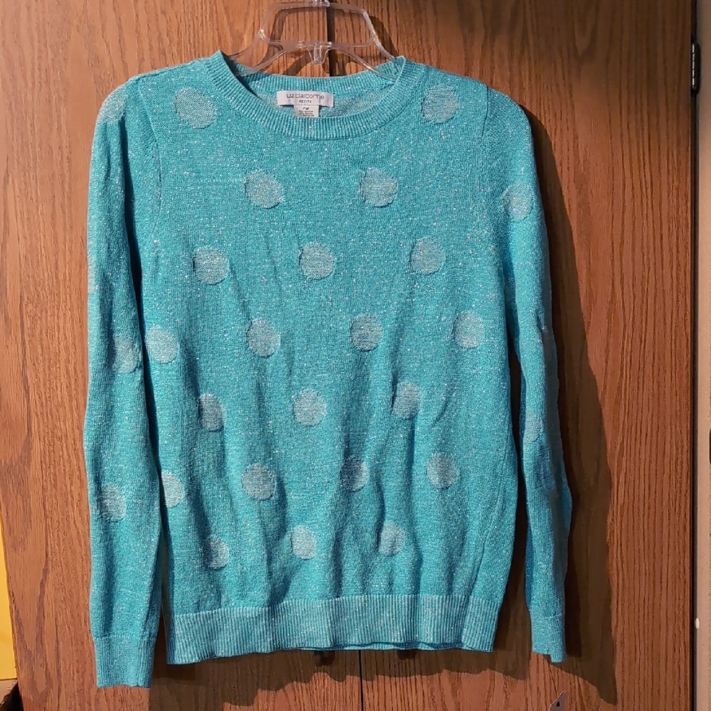 Liz Claiborne Women's Mint Green Polka Dot Crewneck Sweater.